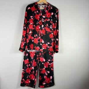 Victoria Secret Satin Pajama Set 2 Piece "Afterhours" Black Red Roses Size M